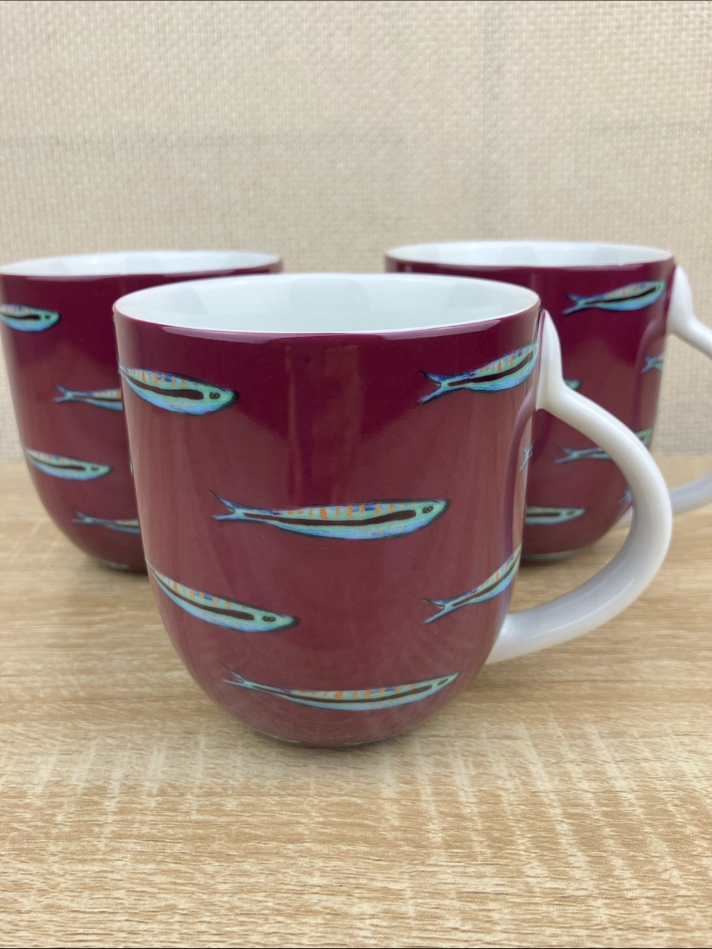 Fabienne Chapot Mugs Set of 3 Sardine Ceramic Coffee Cups NWOT
